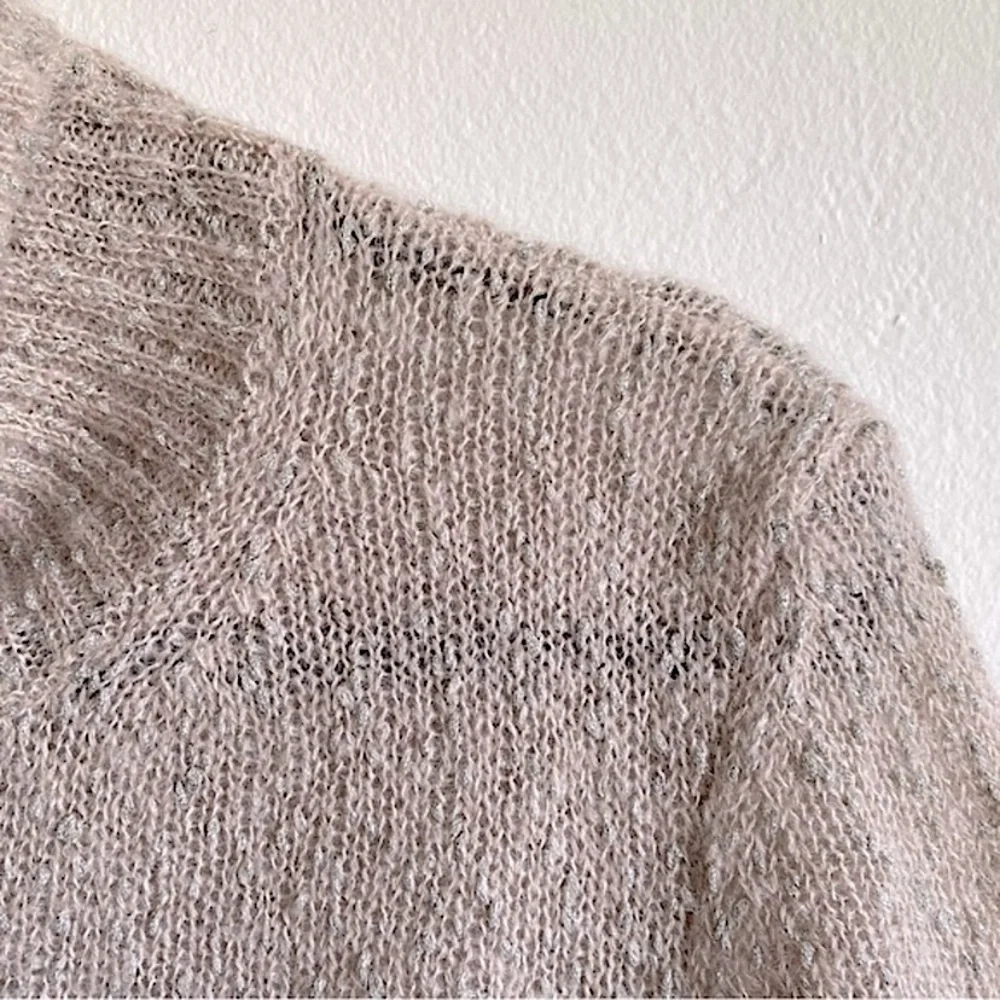 PIAZZA SEMPIONE METALLIC KNIT MOHAIR TURTLENECK SWEATER WHIMSICAL Beige Pink 42 - Picture 6 of 8